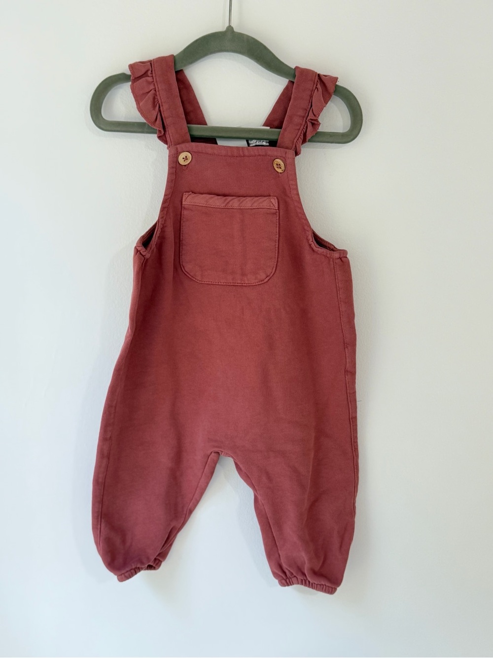 Zara Rust-Red Ruffle Strap Overalls